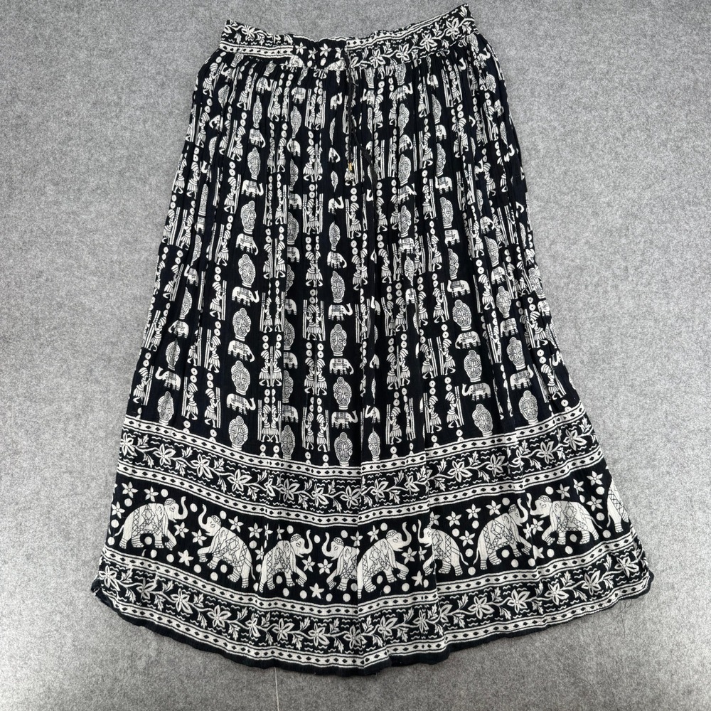 Unbranded Skirt Women M Maxi Black White Elephant Tribal Boho EUC